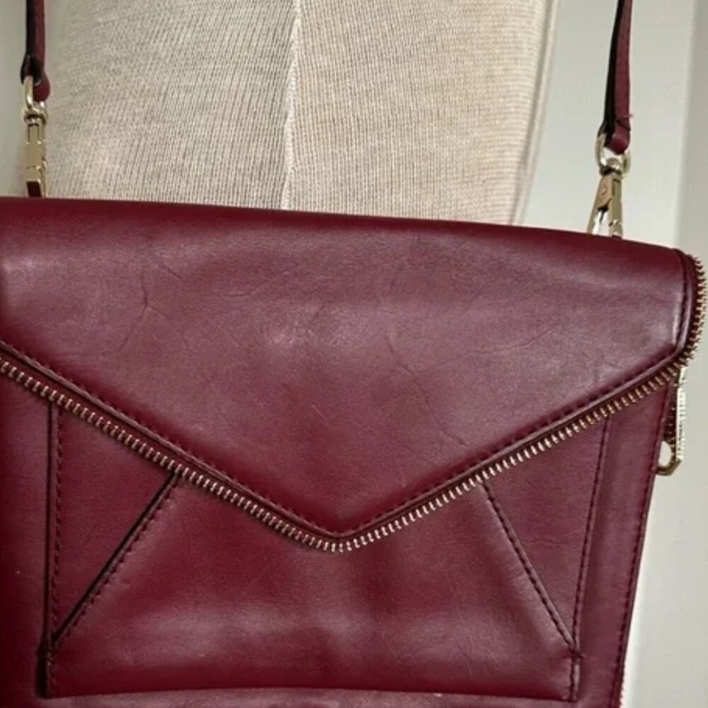 "REBECCA MINKOFF" Maroon Leather Crossbody with Zipper Detail
